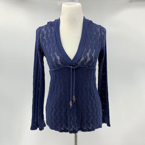 Ella Moss Blue See-Through Knit Sweater w/ Hoodie